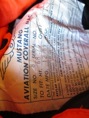 Mustang Aviation Survival Flight Suit Med-Reg ***Cold-Floation
