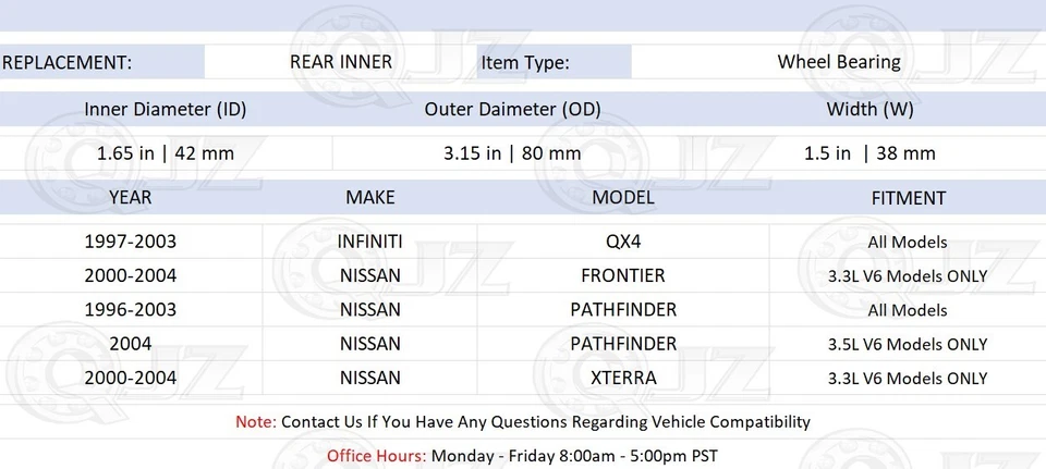 [Paquete de 2] 516005 Repuesto de cojinete de rueda para Nissan Frontier 2000-2004 3,3 L V6 Foto 4 de 4
