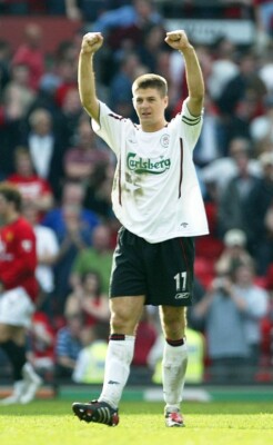 Liverpool FC Reebok 2003-2005 White Green Red Away Football Shirt