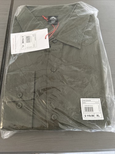 Macpac Mens Linen Long Sleeve Button Up Shirt Size XL New Green Beetle - Picture 6 of 7