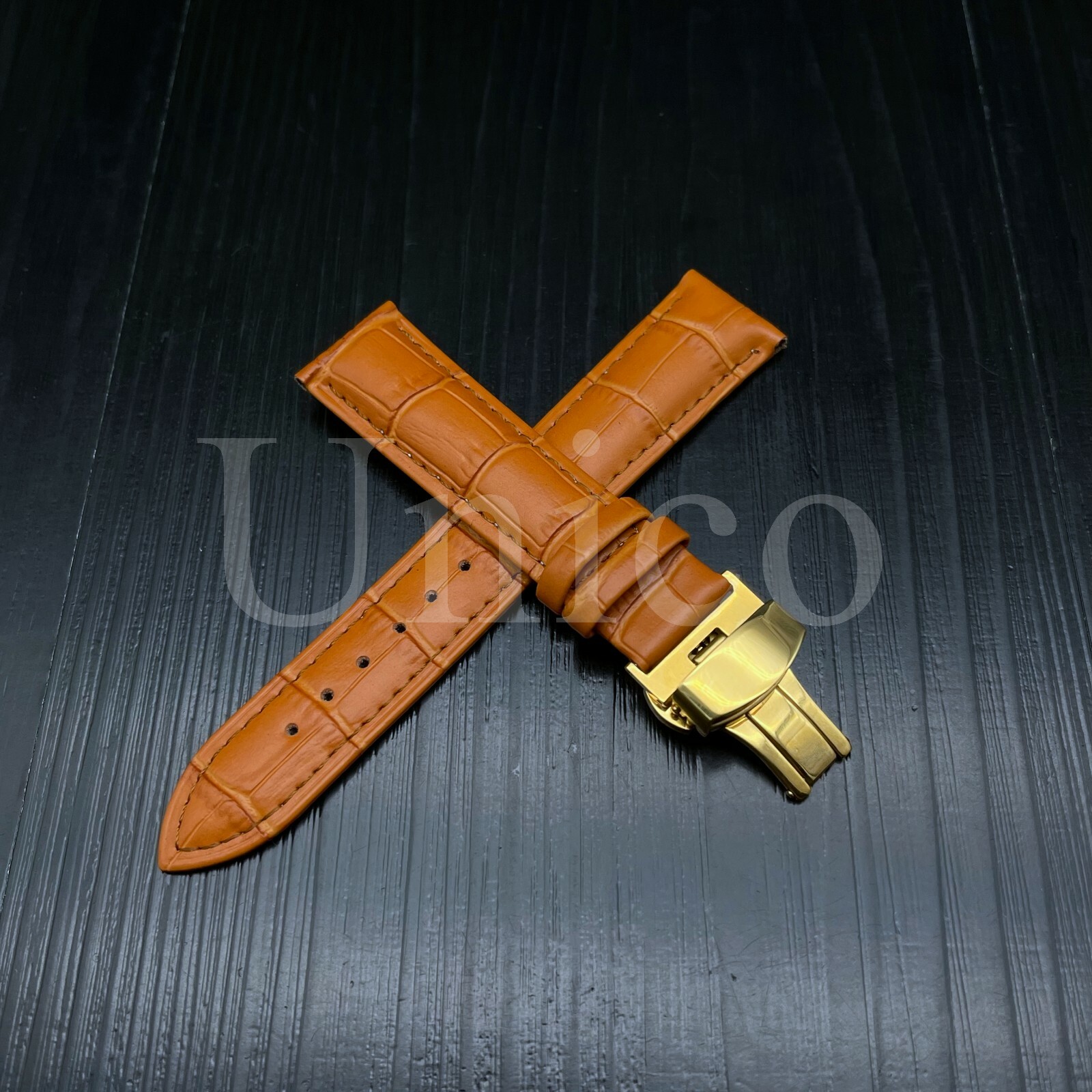 1224mm Genuine Leather Butterfly Clasp Buckle Watch Band Strap