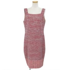 CHANEL Sleeveless Tweed Dress Women Size 40 Pink Nylon Cotton Genuine