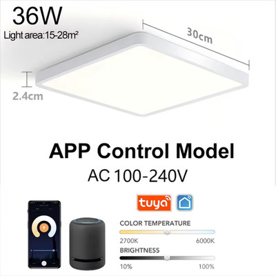 Tuya Smart LED Ceiling Lamp Wood Grain App Voice Control Alexa/Google Remote Con