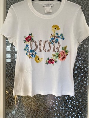 Original CHRISTIAN DIOR T-Shirt weiß mit Blumen