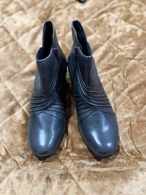 New Romika Leather Ruched Ankle Boots Sz 37 6.5