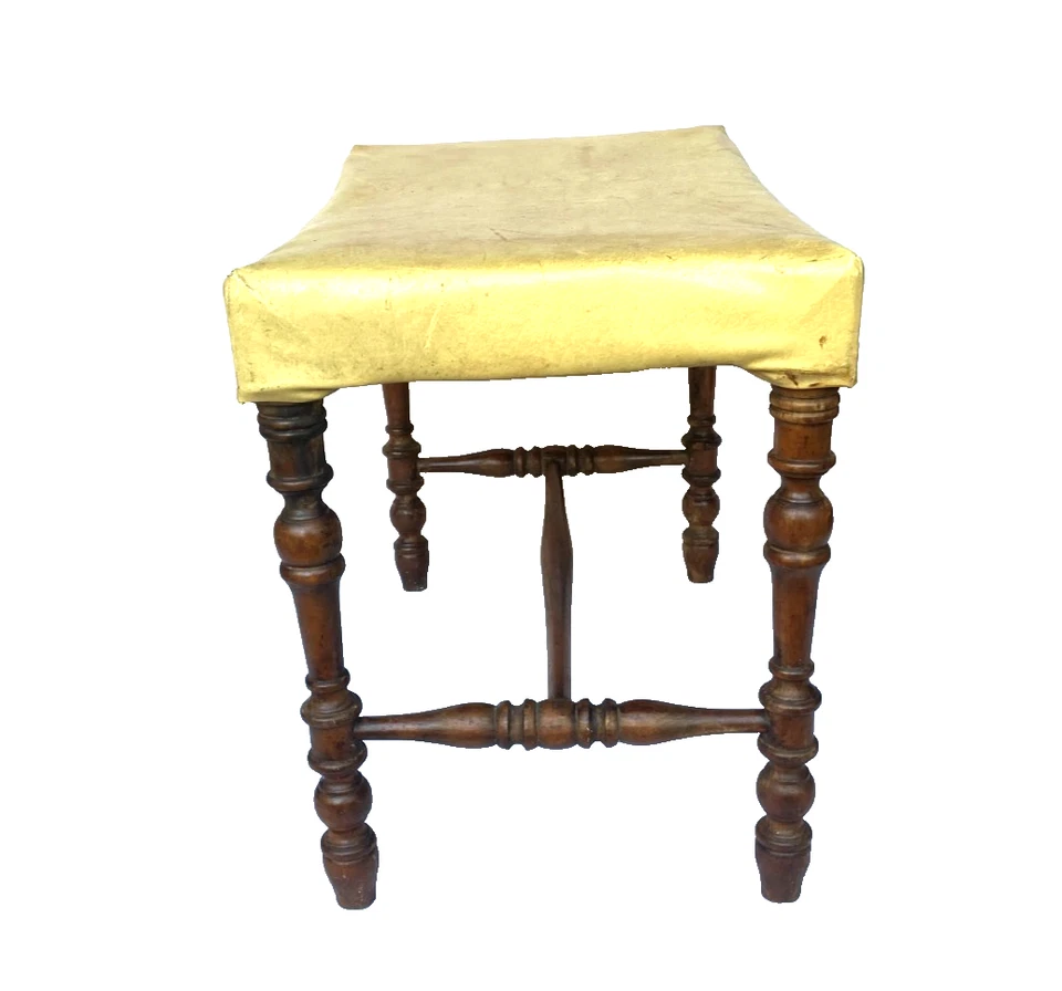 Antiguo banco de tocador taburete de madera tallada ornamentada tapizado de principios de 1900 Foto 2 de 4