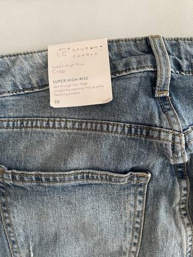 LC Lauren Conrad Womens Super High Rise Med Wash Distressed Cropped Jeans Sz 10 - Picture 9 of 11