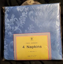 4 Pack FABRIC NAPKINS Blue SULTAN'S LINENS RN:82761 Jacquard 17x17 NEW VINTAGE