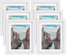 8x10 White Picture Frames Nature Solid Wood 6 Pack for Wall Mounting and Tableto