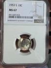 NGC Graded 1953 S 90% Silver  Dime