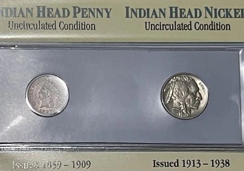 Uncirculated 1907 Indian Head Penny & 1935 Buffalo Nickel PCS Folio