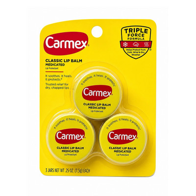 Carmex Classic Lip Balm Medicated Hydrating 3 Jars 0.25 oz Each Unisex