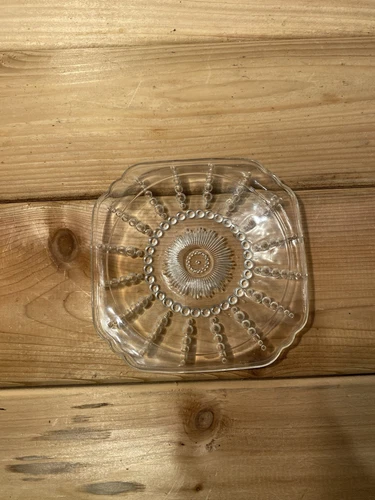 Vintage Federal Glass Clear Square Columbia Plate 6” Atomic Pearl Blast Pattern
