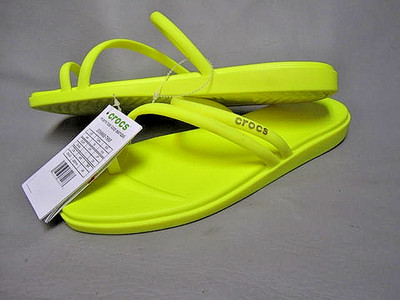CROCS Sandals Miami Open Toe Loop Neon Yellow Slip On flip Flop Flats Womens 9