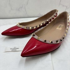 VALENTINO Rockstud Ballerina Pumps Patent Leather Red Women's Size EU38.5/US8.5