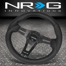 NRG REINFORCED 320MM BLACK LEATHER STEERING WHEEL W/ REAL CARBON FIBER SPOKES