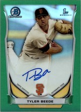 2014 Bowman Chrome Draft Draft Pick Auto Green Refractor Tyler Beede Auto /99 BB