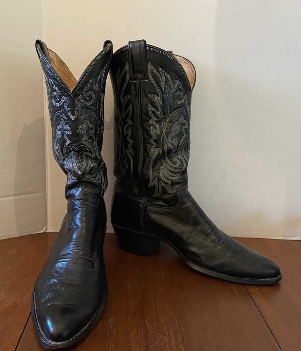 Vintage JUSTIN Cowboy Boots Mens 9.5D Black Goat Leather  display picture 3
