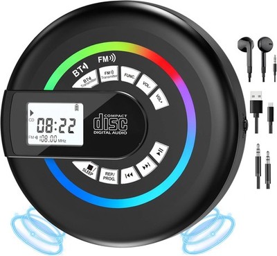 CD Player Portable with 60 Second anti Skip, Stereo Earbuds, Includes Aux in Cab