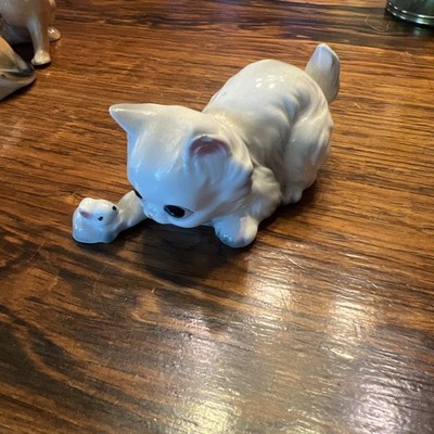Vintage Adorable Kitten Holding A Rabbit Ceramic Figurine