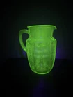 Vintage 1930s ANCHOR HOCKING Uranium Glass Pitcher - Princess Pattern - 8.25”