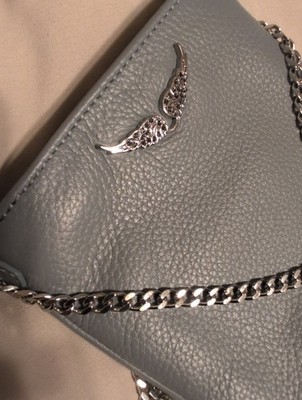 Zadig & Voltaire Blue Cell Phone Crossbody Bag with Silver Chain and Zip Pouch