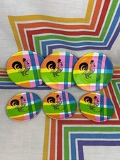 6 Vintage 1960s Ohio Art ROOSTER On Plaid Children's Tin Metal Toy Litho Plates