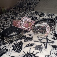 Women's Bling Studded Western Belts Set Pink Black Silver Rhinestone Buckle
