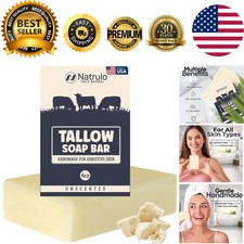 Beef Tallow Soap Bar All Natural Grass Fed Tallow Soap Unscented Moisturi...