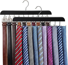 2 Pack Tie Rack and Belt Hanger 40 Hooks 360 Swivel Foldable Wooden Closet Rod O