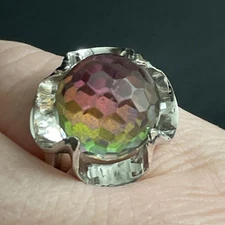 925 Watermelon Rhinestone Ring Size 4.75 Sterlin Silver Statement Cocktail Disco