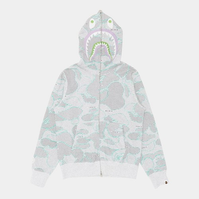 #ad BAPE Shark Logo Full Zip Hooded Sweatshirt Text Code Camo Grey Multi $438.90