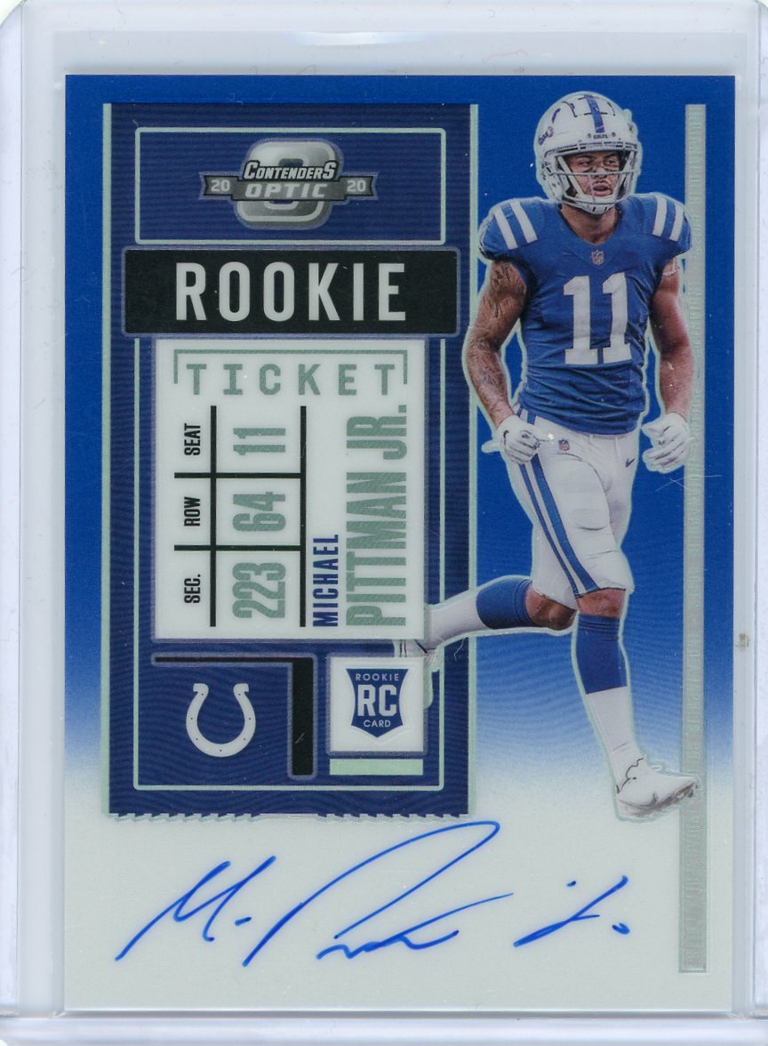 2020 Panini Contenders Optic Blue Rookie Ticket Auto #114 Michael Pittman Jr./75
