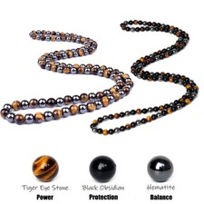 8mm Obsidian Tiger Eye Hematite Beads Necklaces Men Triple Protection Necklaces