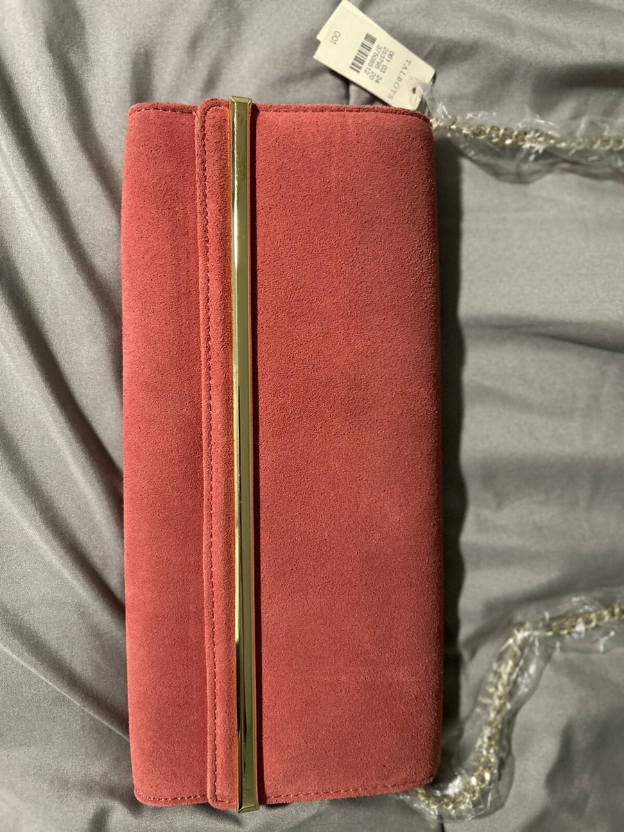 バッグ Talbots Pink and Gold Strap Clutch / Shoulder Purse Suede - NEW