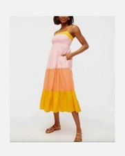 J.Crew Factory Sleeveless Pink Colorblock Tiered Midi Dress Size 8