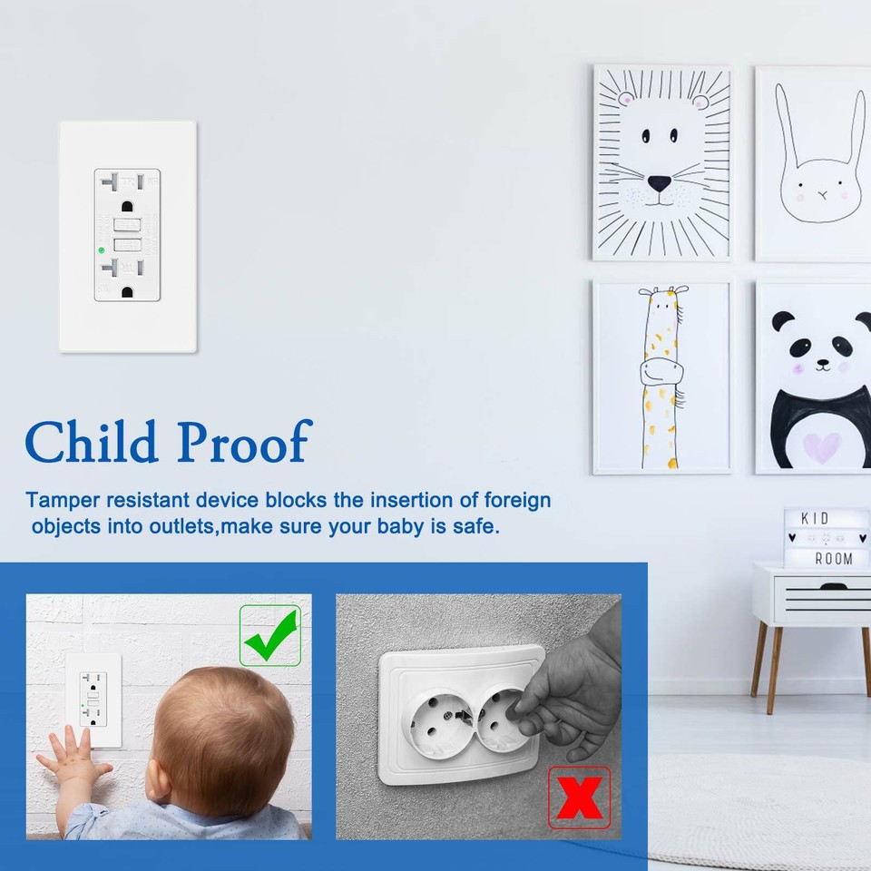 GFI GFCI Outlet 15 Amp Duplex Receptacle Tamper Resistant White Wall