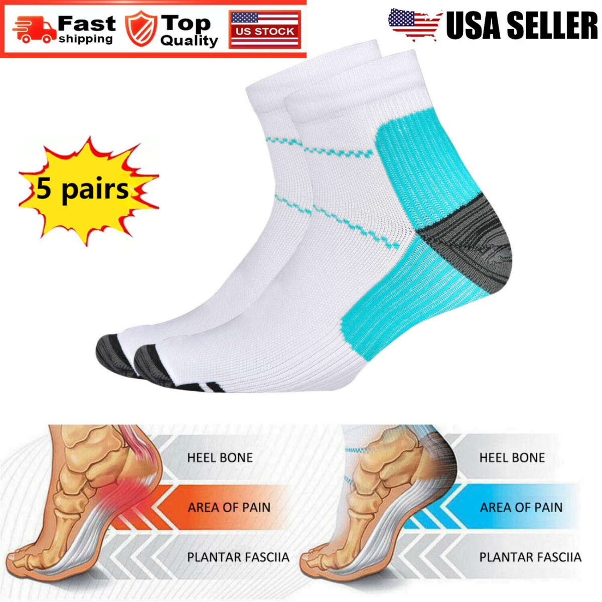 Unisex Ankle Socks Plantar Fasciitis Arch Support Compression Sport Running Sock-image