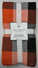 STOREHOUSE NAPKINS (8) ORANGE BLACK CHECK 20 X 20 100% COTTON NWT