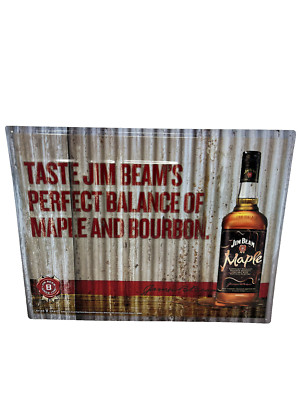 JIM BEAM MAPLE METAL TIN SIGN 14x18 FOR BAR OR MAN CAVE