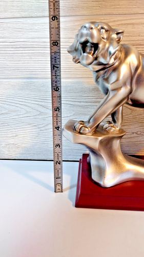 Herco professionelles Geschenk Löwe Statue 10" Skulptur gebürstetes Silber Harz Holzsockel - Bild 6 von 8
