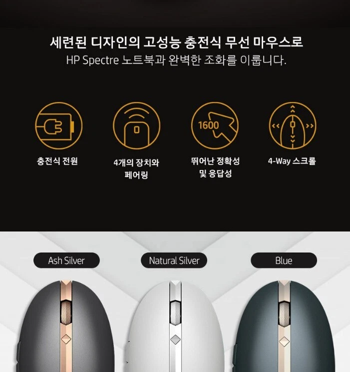 HP Spectre Mouse 700 Rechargeable Bluetooth Wireless Gaming Mouse - Silver Blue - Image 3 of 4