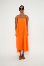Women's Sunset Glow Viscose Orange Spaghetti Strap Maxi Dress S/M/L