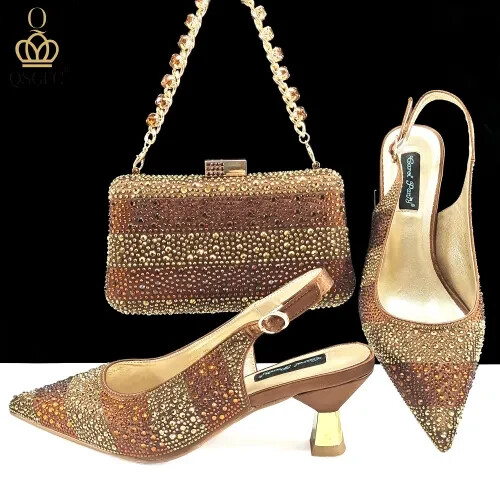 Elegant LujoLove Women's Rhinestone Shoes & Bags Suit Pointed Striped