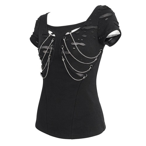 DEVIL FASHION Mujer Punk Rock Gótico Steampunk Negro Manga Corta Camiseta Top - Imagen 14 de 21