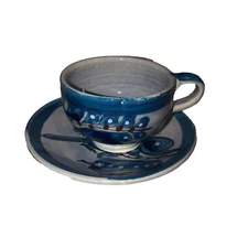 Vintage Tonala Tea Coffee Cup Saucer Blue Bird Mexico Fun