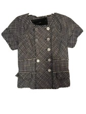 New 278 Womens BCBG Max Azria Tweed Short Sleeved Jacket Blue Tan X-Small U31