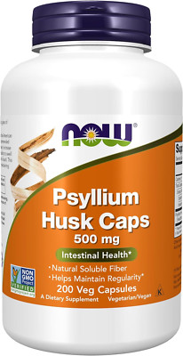 NOW Foods Psyllium Husk Caps 500 Mg, Natural Soluble Fiber, 200 Veg Capsules
