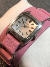 Ladies Fossil Watch Mauve Pink Leather Band Stainless Steel Case New Battery