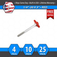 1/4"-20 x 3" Thumb Screw Stainless Steel - Red Tee / Wing Knob - USA